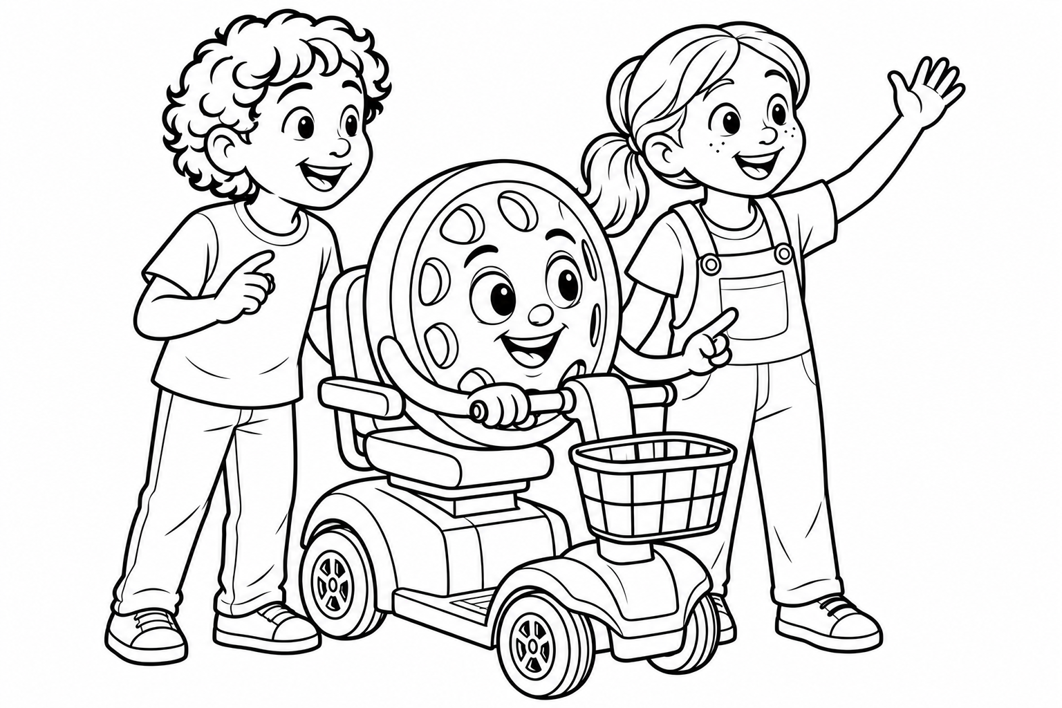 Willy and his friends in a shared coloring picture