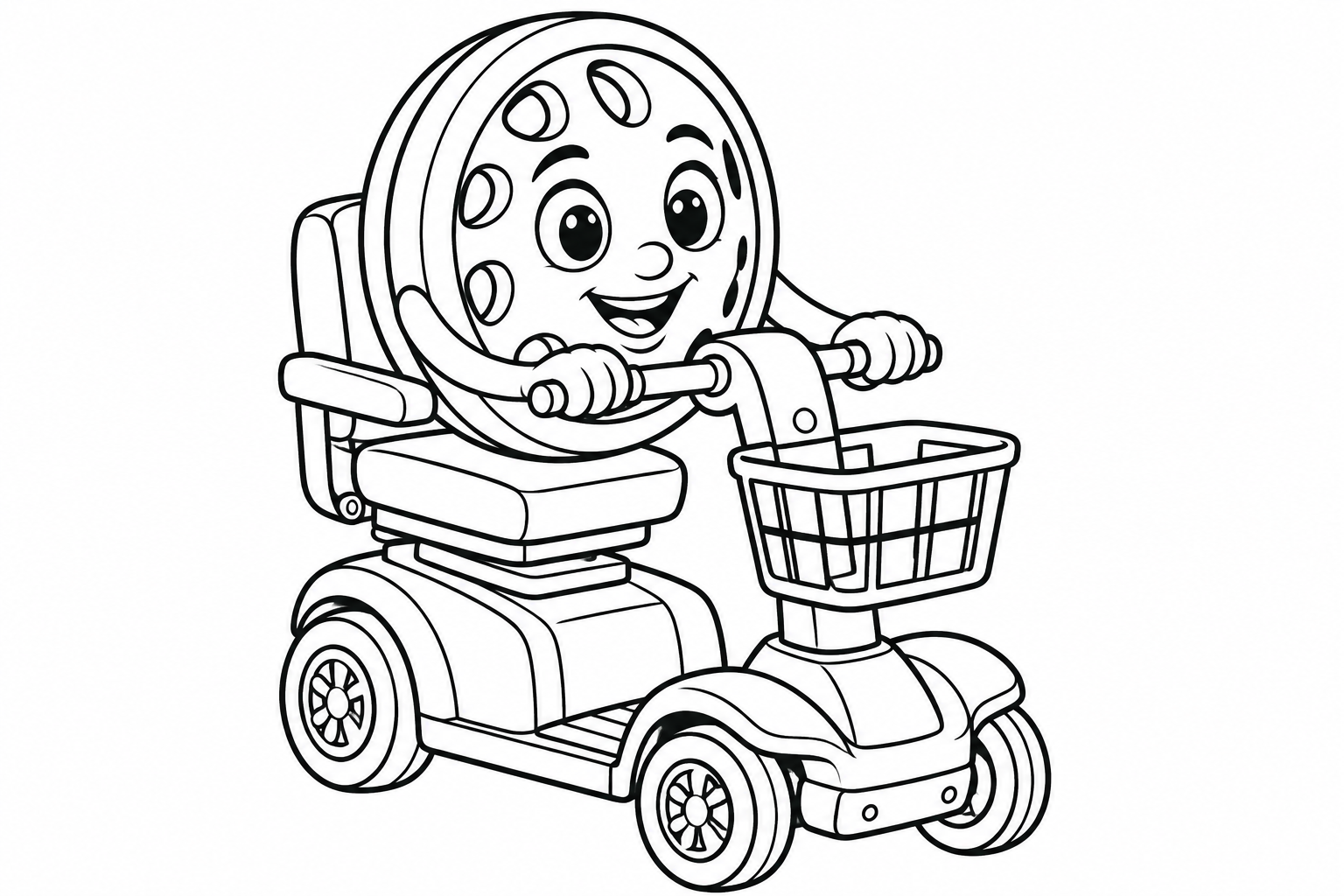 Line drawing of Willy on his mobility scooter